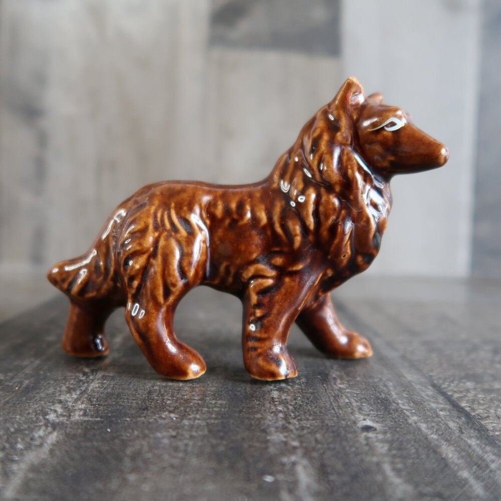 1960s Vintage Collie Dog Figurine Made in Japan Red Ware Ceramic Lassie